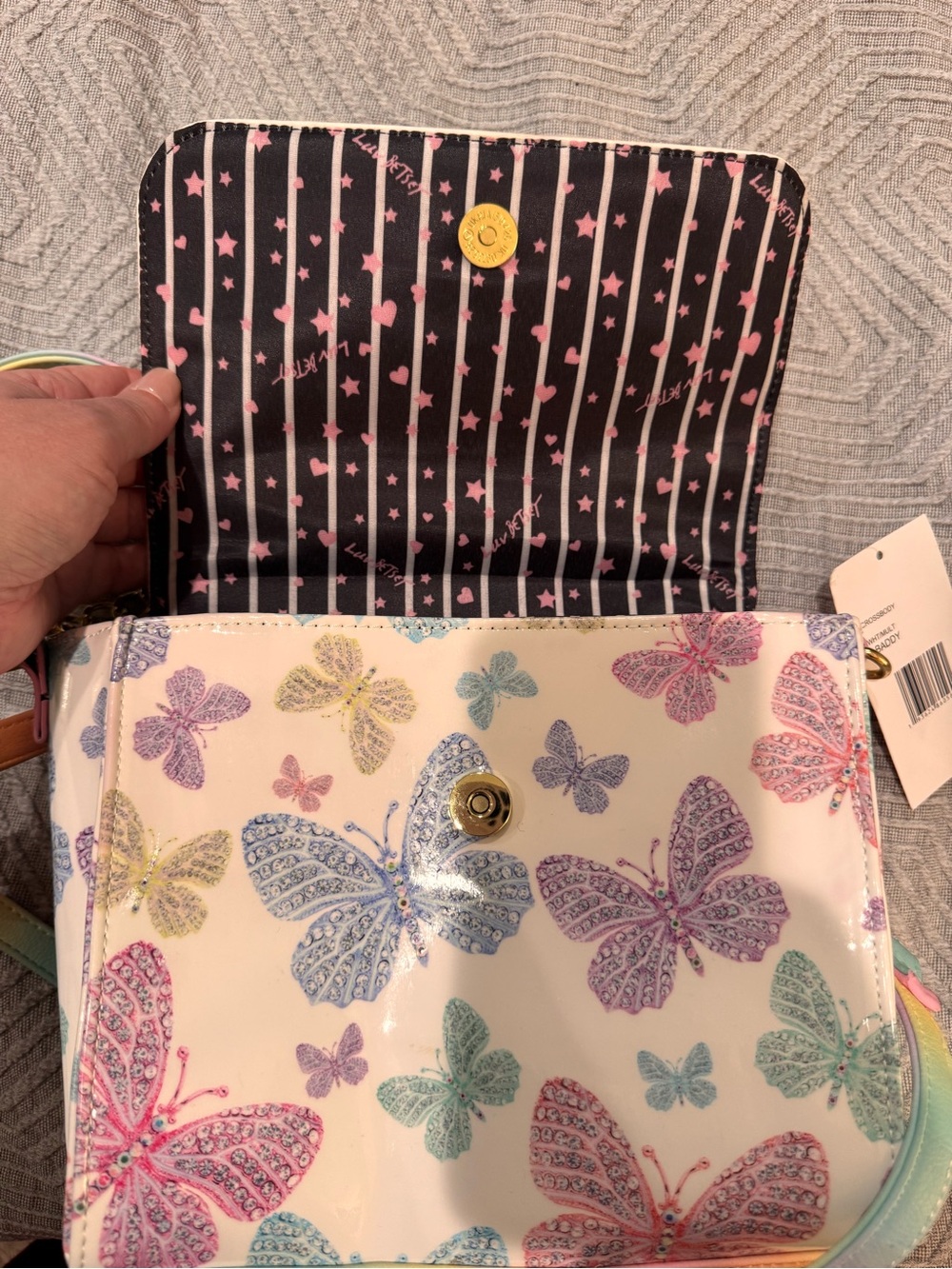 Betsey Johnson Luv Betsey Patent Crossbody Purse Handbag Rainbow Butterflies NEW - Picture 7 of 11